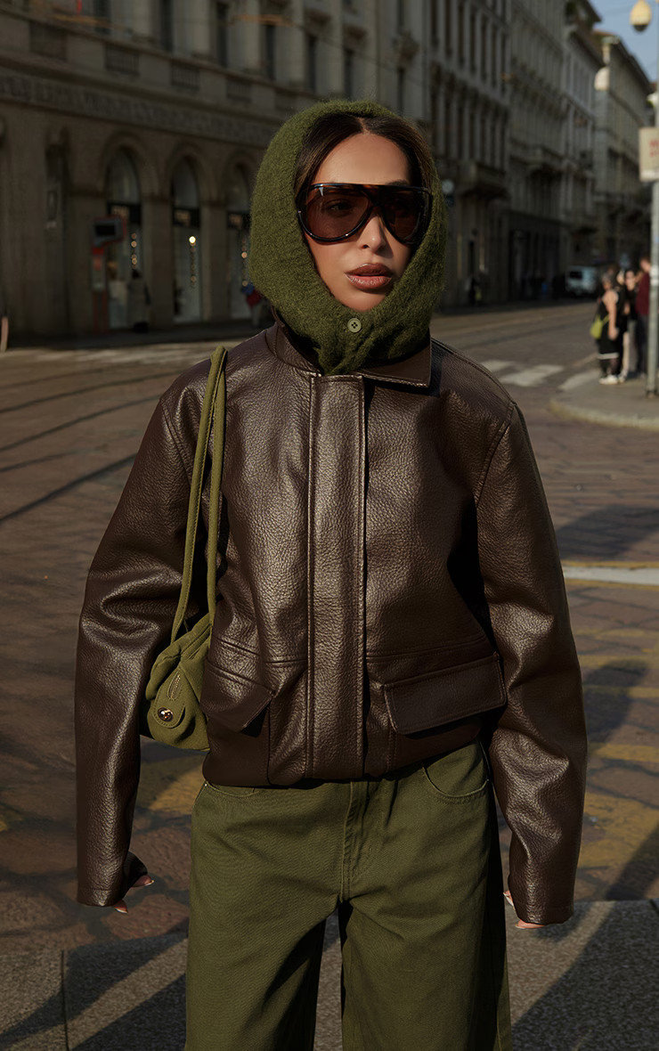 Chocolate Faux Leather Oversized Jacket | PrettyLittleThing UK