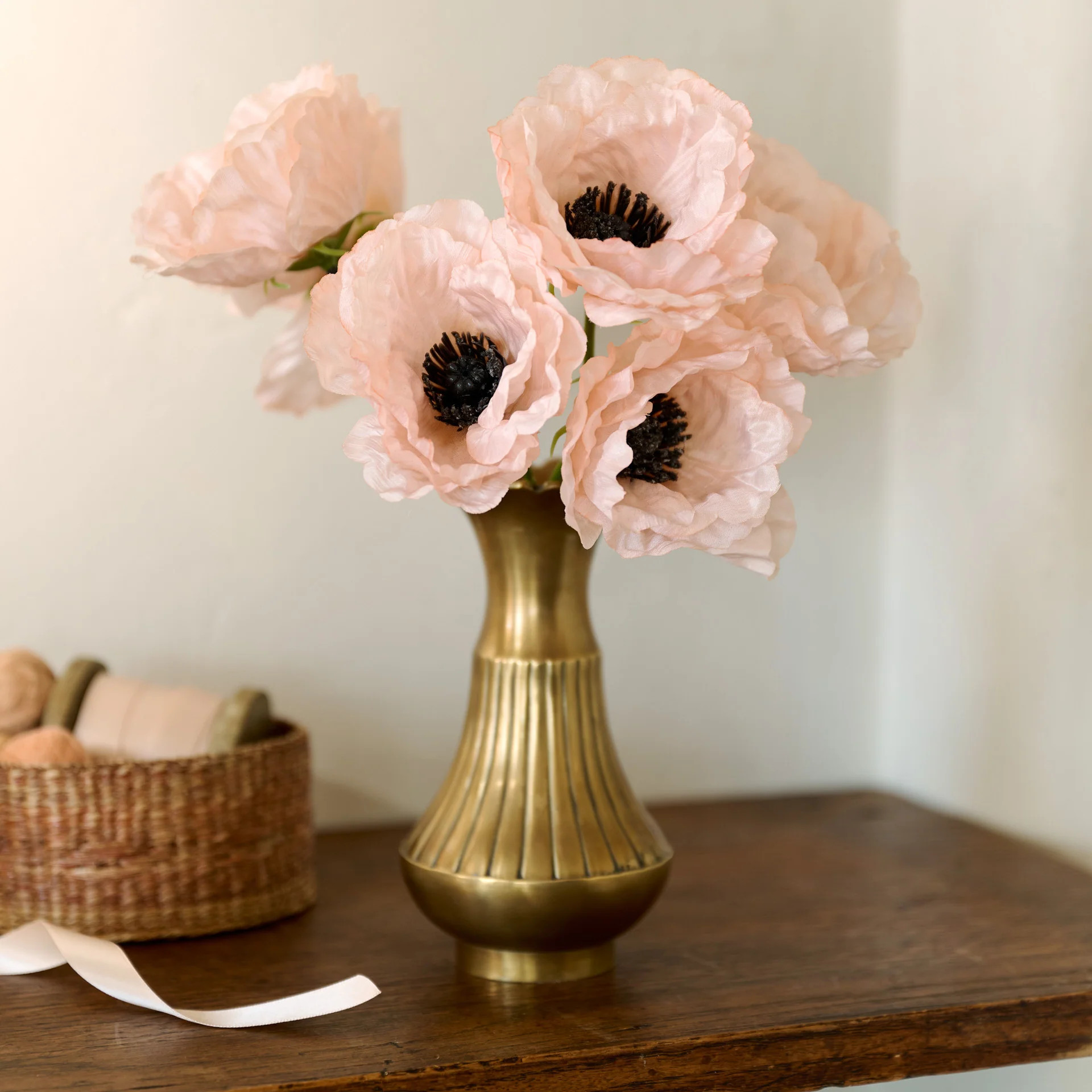 Anna Antiqued Solid Brass Vase (Small) + Anemone Bouquet Bundle | Magnolia