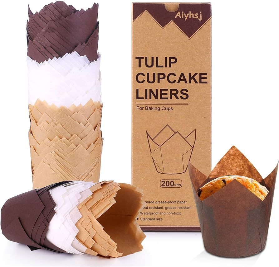 200PCS Tulip Cupcake Liners, Upgrade Parchment Paper Muffin Liners for Baking, Cupcake Wrapper fo... | Amazon (US)