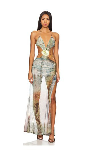 Jaded London Vida Backless Maxi Dress With Shell Trim in Green. - size S | Revolve Clothing (Global)