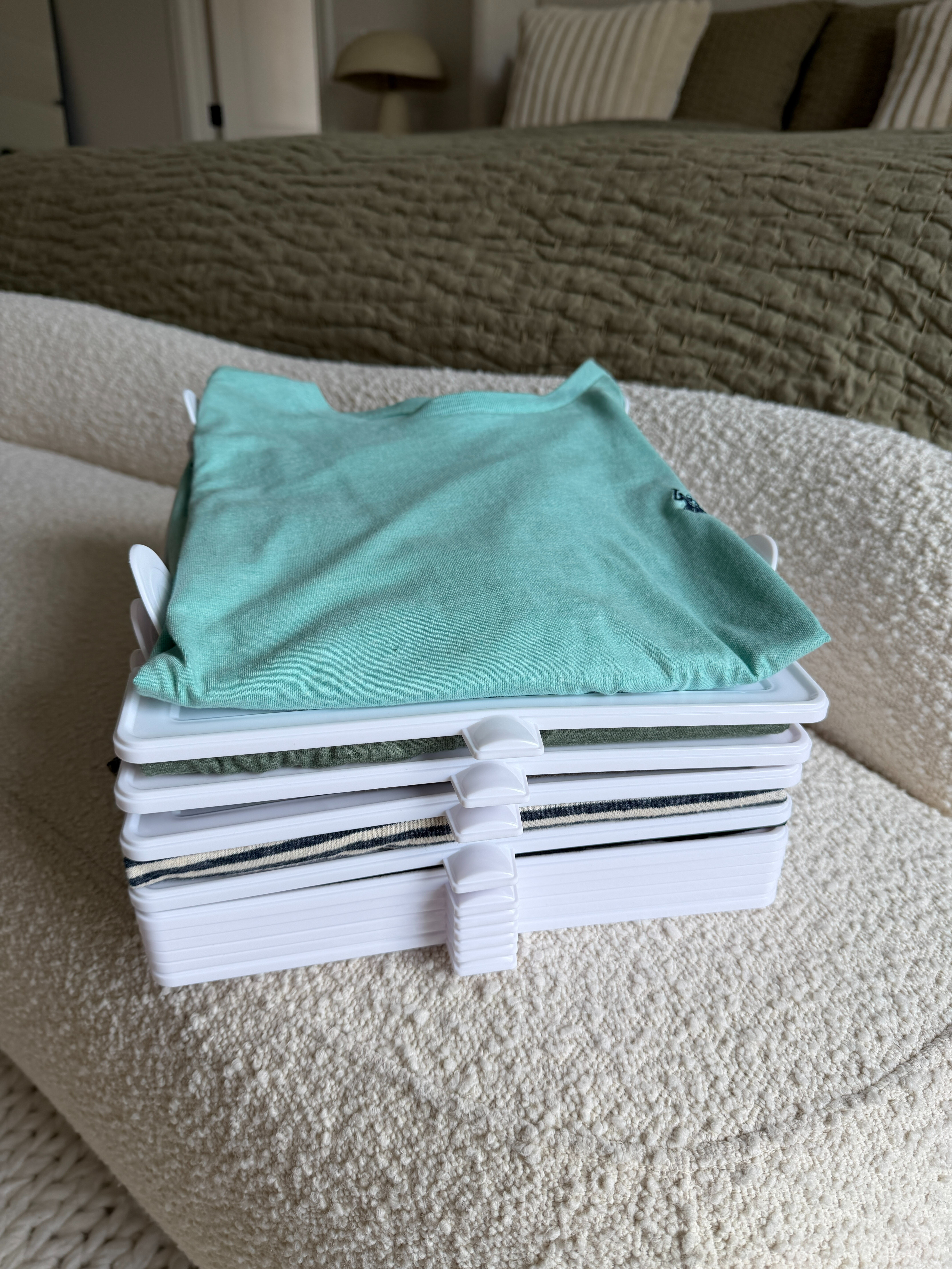 This stackable closet organizer & shirt folder board is a must have tool that helps you fold clothes neatly and store them in stacked layers without creating messy piles. Think of it as turning your shirts into a neat “file system” instead of unstable stacks.  

 #LTKHome