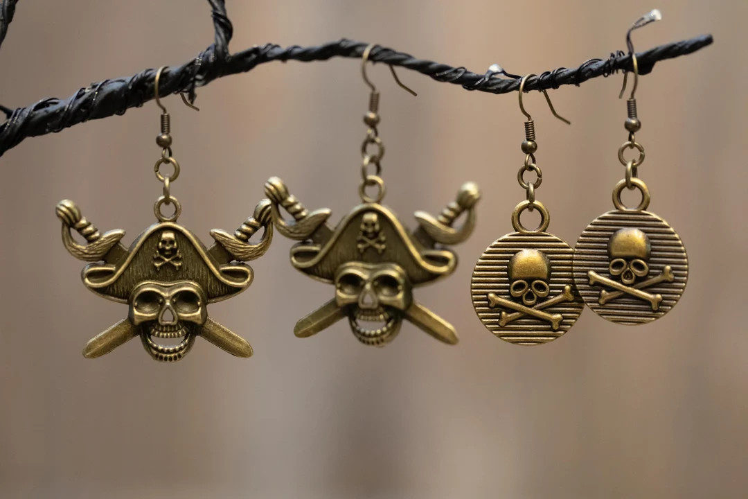 Pirate Skull Earrings: Jolly Roger Sword & Coin Earrings - Etsy | Etsy (US)