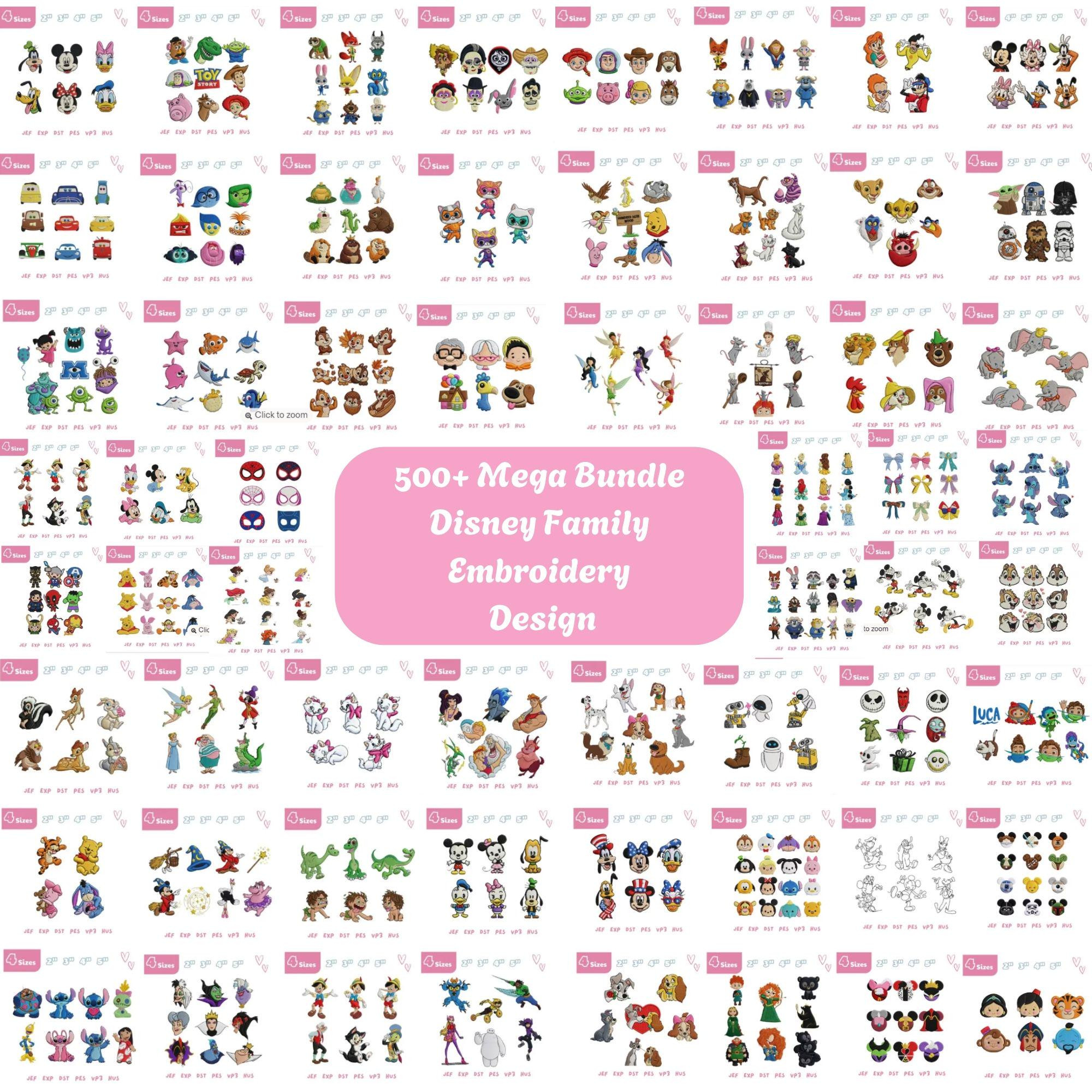 500+ Mega Bundle Mickey & Friends Family Embroidery Design, Pixar Characters Embroidery File, Toy Story, Zootopia, Chip and Dale, Star Wars | Etsy (Global)
