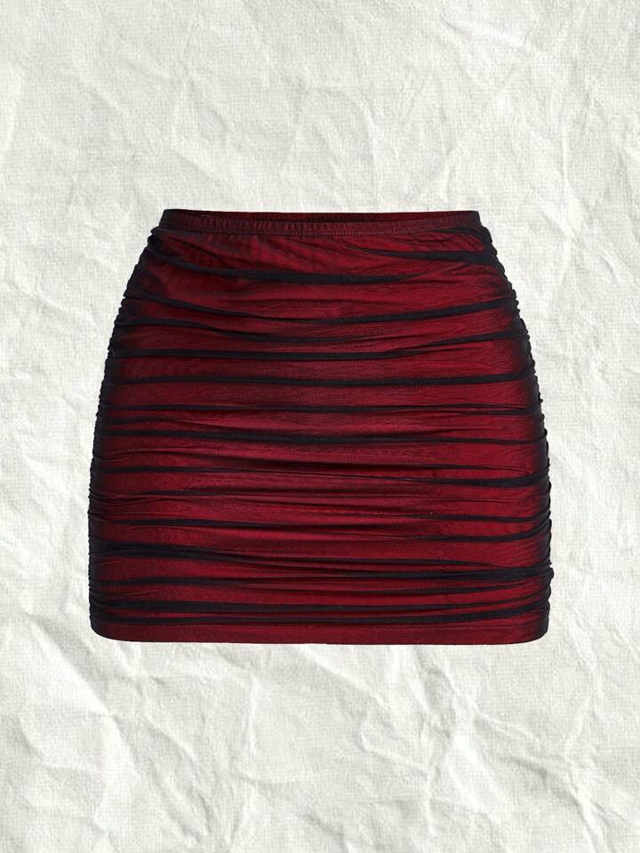 SHEIN EZwear Women Pleated Fitted Skirt For Valentine's Day | SHEIN