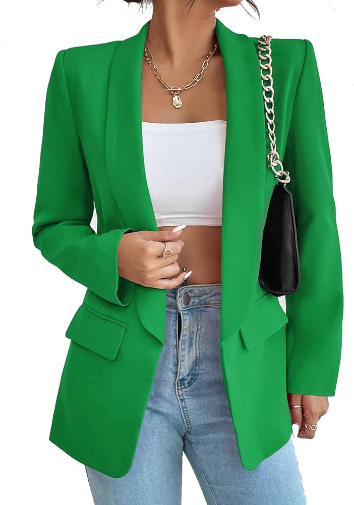 Women's Long Sleeve Open Front Blazer Casual Shawl Collar OL Work Office Suit Jacket | Amazon (US)