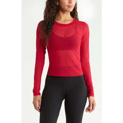 Zella Mesh Mix Long-Sleeve Tee in Black at Nordstrom, Size X-Small | Nordstrom