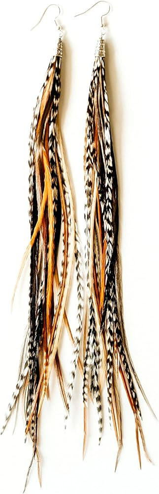 Bohemian handmade long lightweight feather dangle earrings for women | Amazon (US)