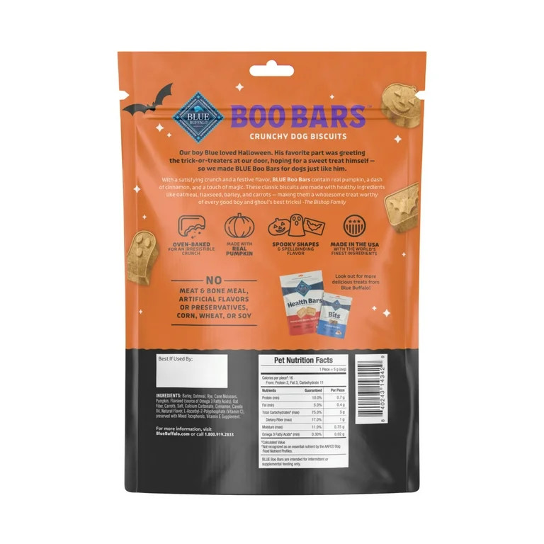 Blue Buffalo Boo Bars Crunchy Halloween Dog Biscuits Pumpkin & Cinnamon Recipe 11-oz Bag | Walmart (US)