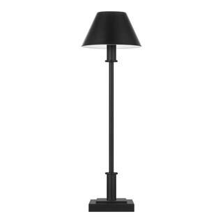 Hampton Bay 26 in. Black Rechargeable Integrated LED Buffet Table Lamp with Black Metal Shade and... | The Home Depot