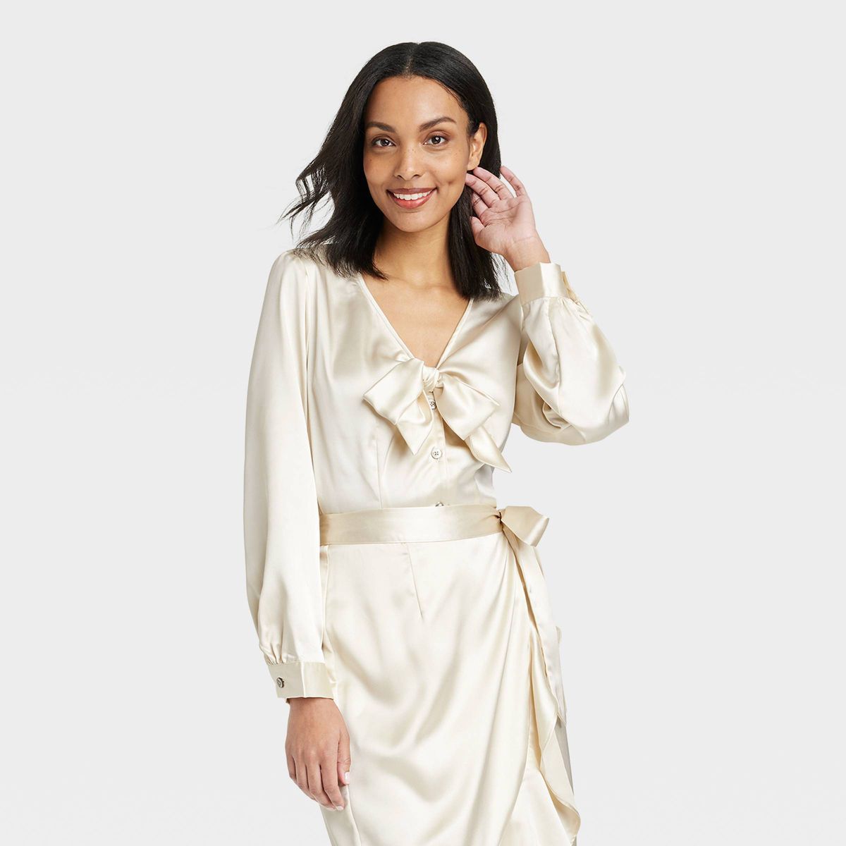 Black History Month Adult House of Aama Satin Wrap Shirt - Ivory | Target