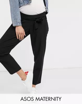 ASOS DESIGN Maternity under bump tailored tie waist tapered ankle grazer pants | ASOS (Global)