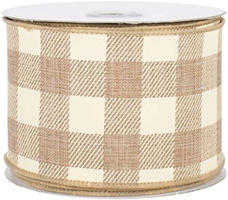 Tan & Cream Buffalo Plaid Ribbon- 2 1/2" x 10 Yards, Wired Edge Ribbon, Thanksgiving, Christmas, ... | Amazon (US)