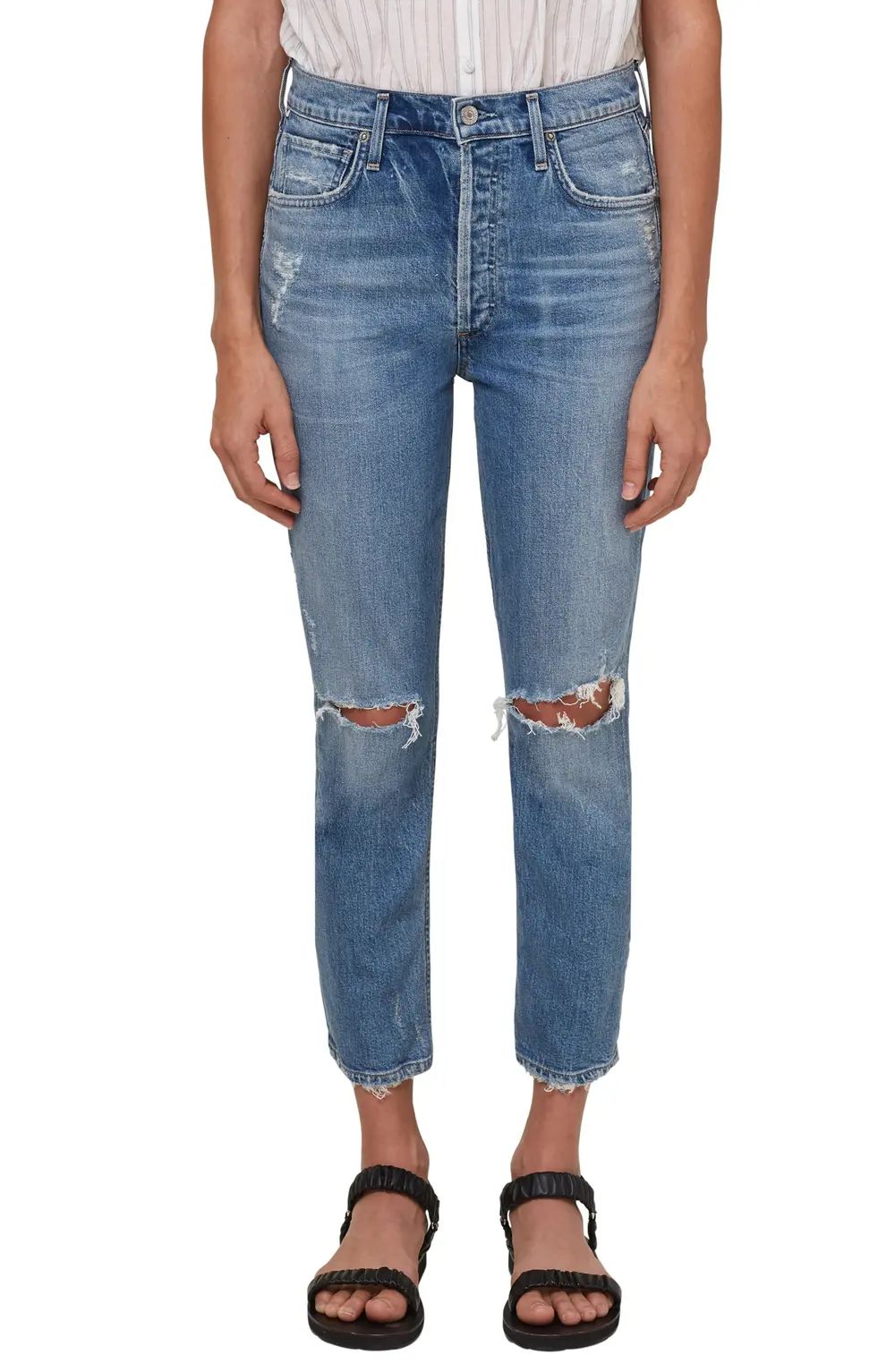 Citizens of Humanity Ripped High Waist Crop Straight Leg Jeans, Size 24 in Morning Light at Nordstro | Nordstrom Canada