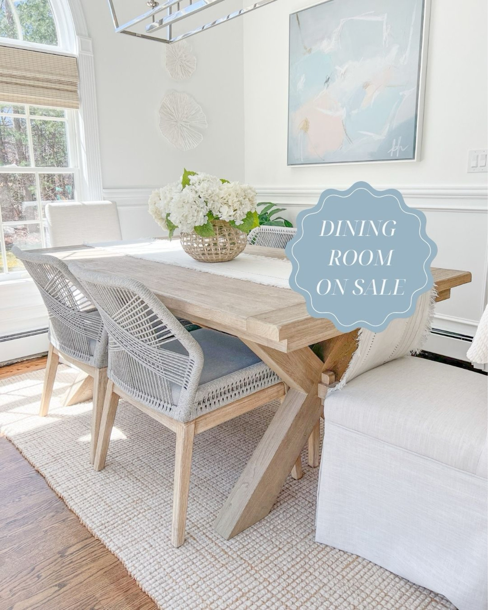 My dining room table (in the seadrift finish), rug (in the natural color), gray rope chairs and woven shades are all on sale this holiday weekend!
-
Dining room, dining room decor, neutral dining room, neutral home decor, neutral decor, beach decor, beach style, spring home, dining room furniture, faux flowers, amazon hydrangeas, woven vase, large vase, serena & lily vase, coral wall decor, dining room table chairs, coastal dining room, neutral dining room, pottery barn dining table, Toscana dining room table, dining room chairs, dining room rugs, pottery barn rugs, coastal rugs, coastal artwork, abstract artwork, large artwork, blue artwork, woven shades, 8x10 rugs, 5x8 rugs, 9x12 rugs, dining room tables on sale, 4th of July sale, dining room ideas, dining room decor, white dining room, jute rugs, wool rugs

#LTKHome #LTKSaleAlert #LTKFindsUnder100