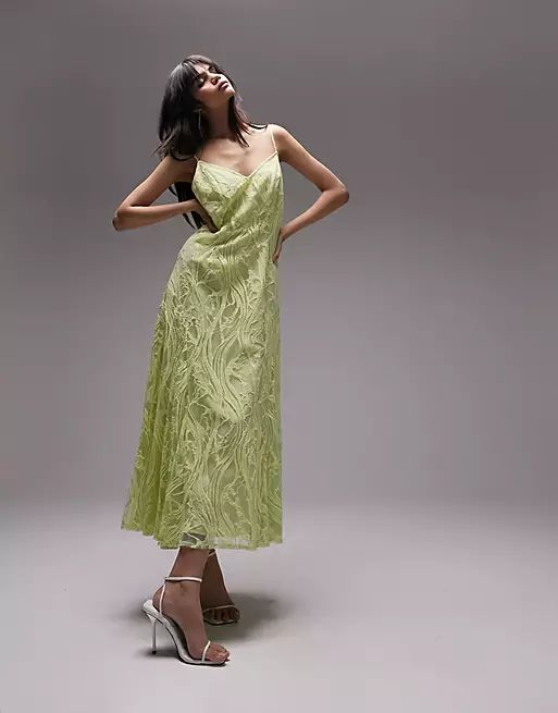 Topshop cami lace midi dress in green | ASOS (Global)