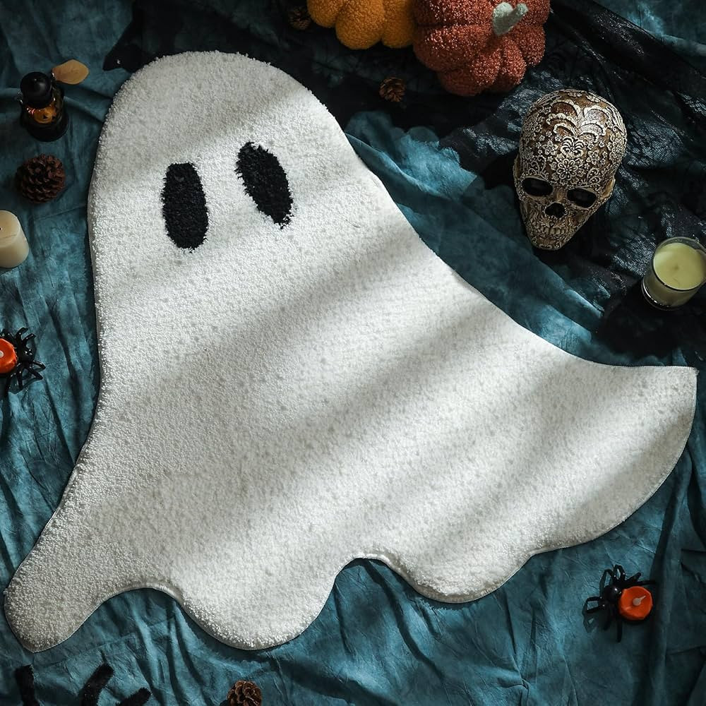 YRXRUS Halloween Ghost Bathroom Rugs, Ultra Soft Ghost Shaped Bath Mat, Machine Washable White Ba... | Amazon (US)