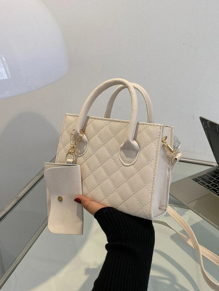 Lightweight,Business Casual Argyle Quilted Double Handle Square Bag With Coin Purse For Teen Girl... | SHEIN