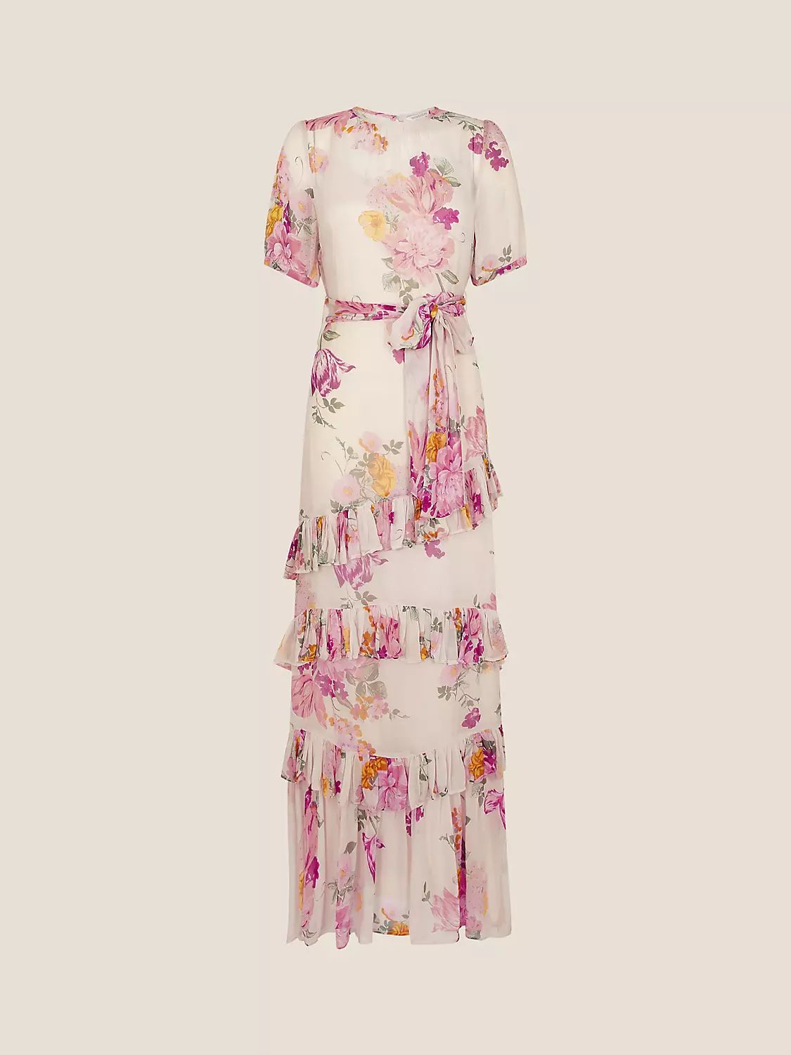 Monsoon Sienna Floral Print Tiered Maxi Dress, Ivory/Multi | John Lewis (UK)