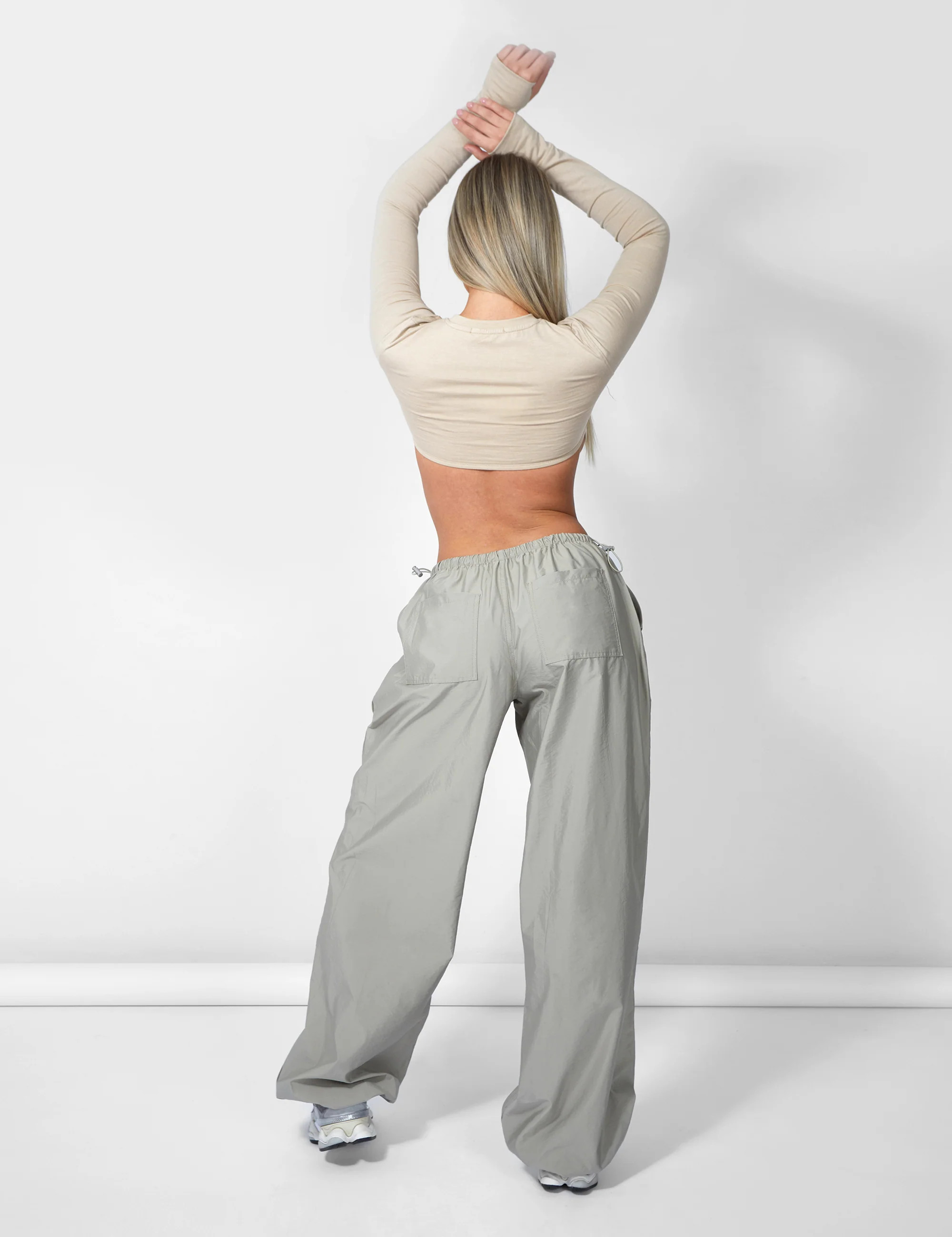 Drawstring Waist Parachute Cargo Trousers Khaki | Public Desire