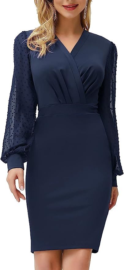 GRACE KARIN Women's Pencil Work Dresses Long Sleeve V Neck BodyconBusiness Dress Elegant Cocktail... | Amazon (US)