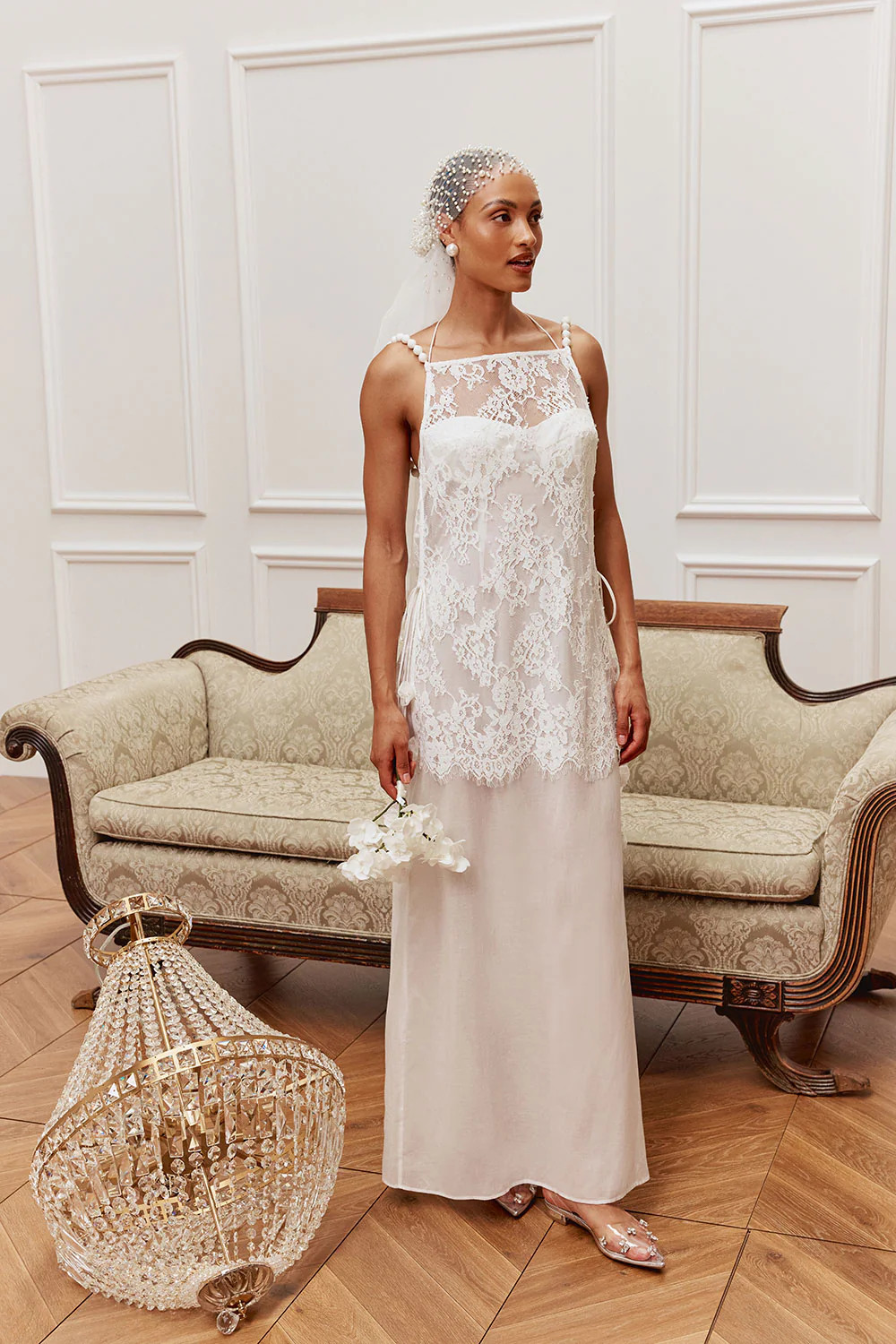Bridal White Silky Lace Maxi Chapel Dress | Sabo Skirt AU