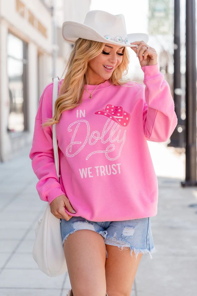 In Dolly We Trust Pink Oversized Graphic Sweatshirt | Pink Lily
