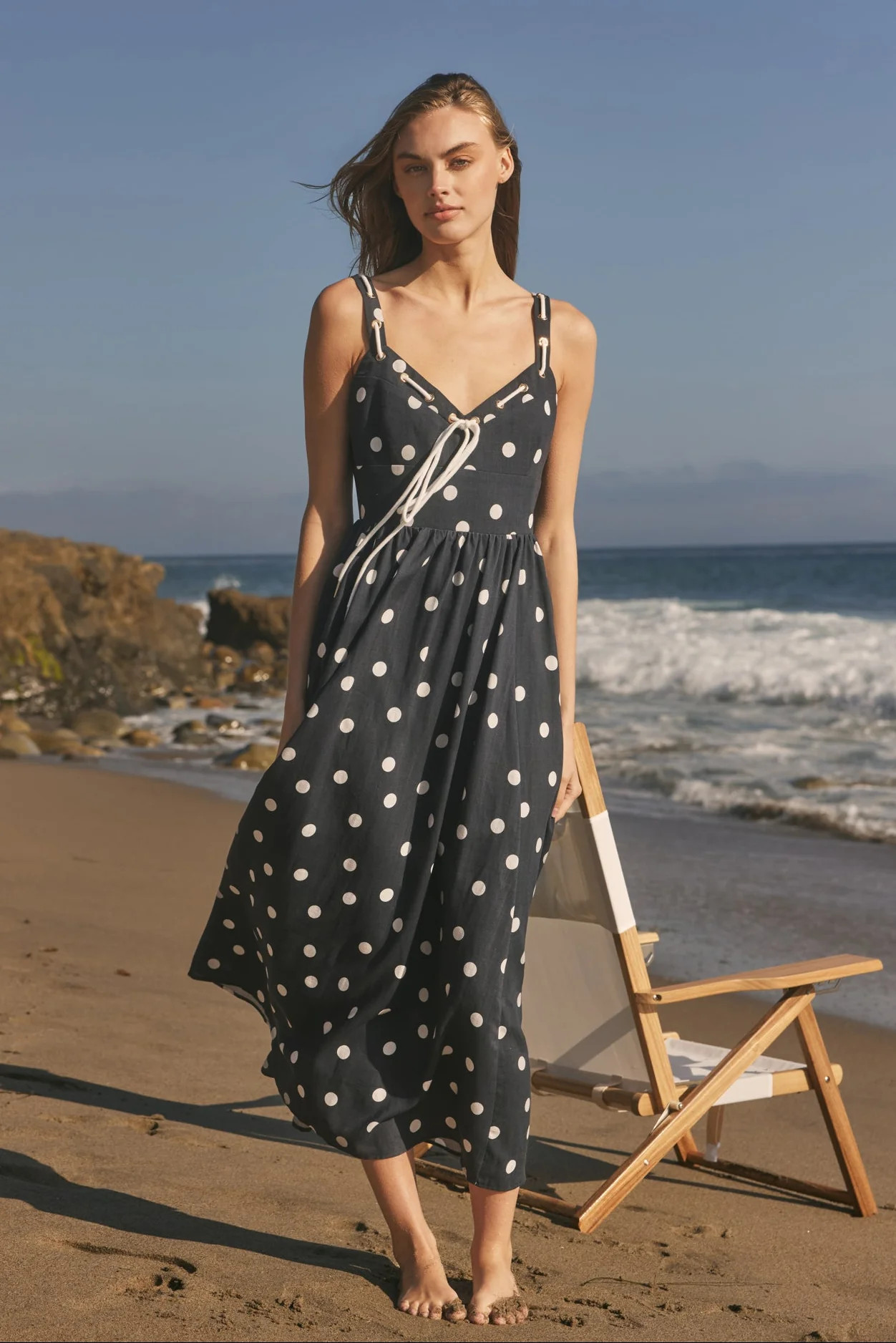 Polka Dot Lace-Up Maxi Dress | English Factory