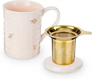 Pinky Up Annette Ceramic Tea Cup with Infuser and Lid, Travel Mug for Loose Leaf Teas, Home Offic... | Amazon (US)