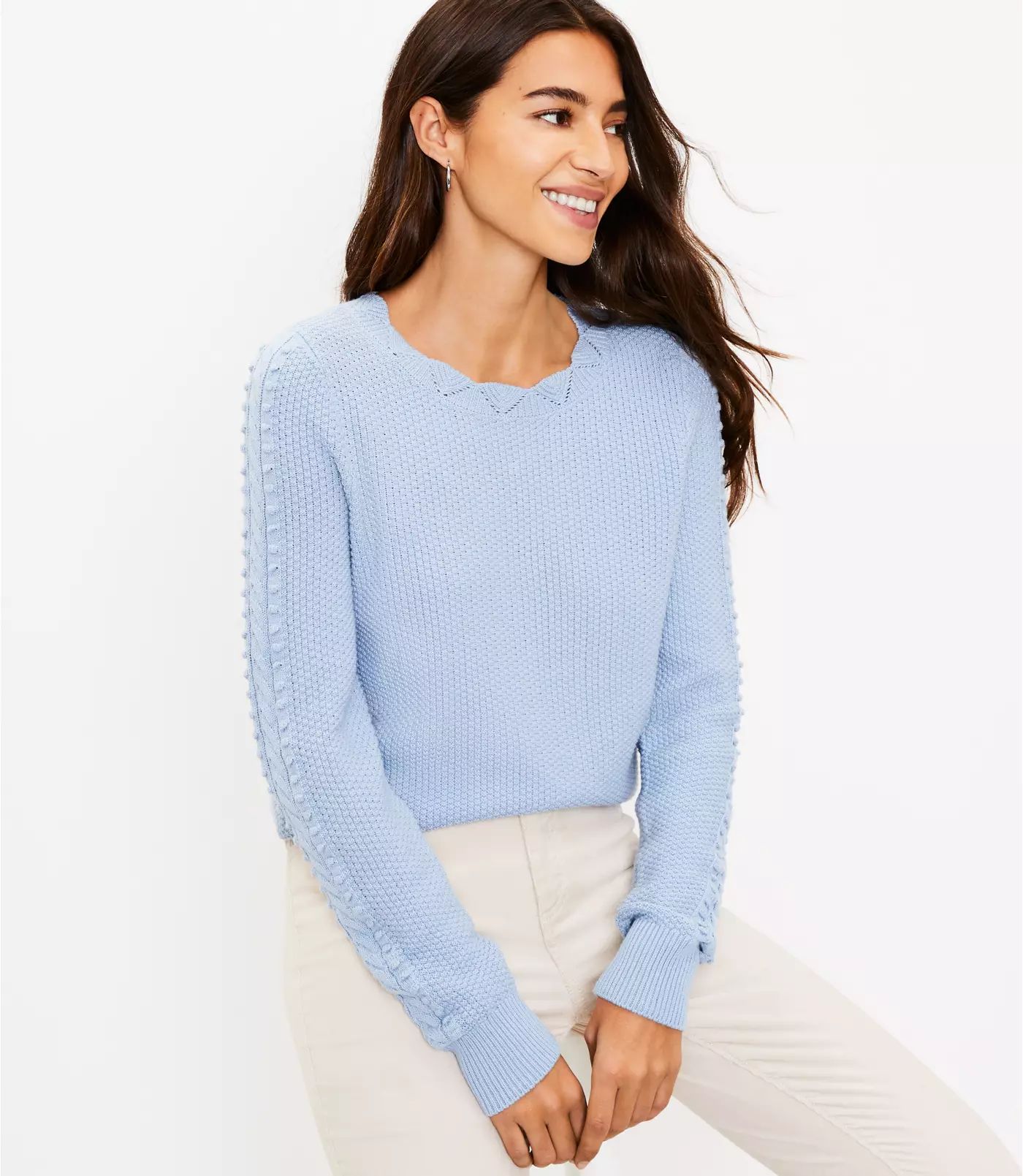 Scalloped Bobble Sleeve Sweater | LOFT | LOFT