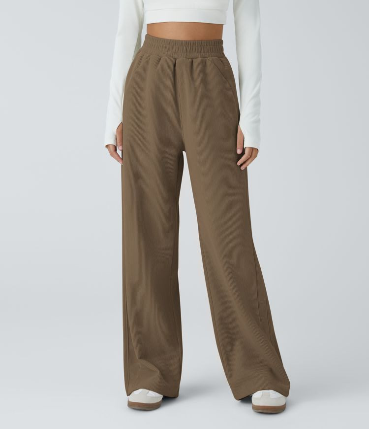 Women’s High Waisted Side Pocket Straight Leg Mop Corduroy Casual Pants - Halara | HALARA