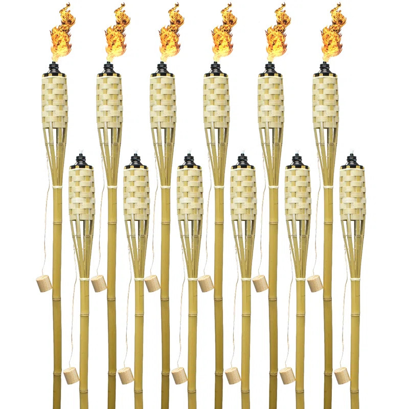 Sorbus Bamboo Outdoor Tiki Torches 60" with Metal Oil Canister (Set of 12) | Wayfair North America