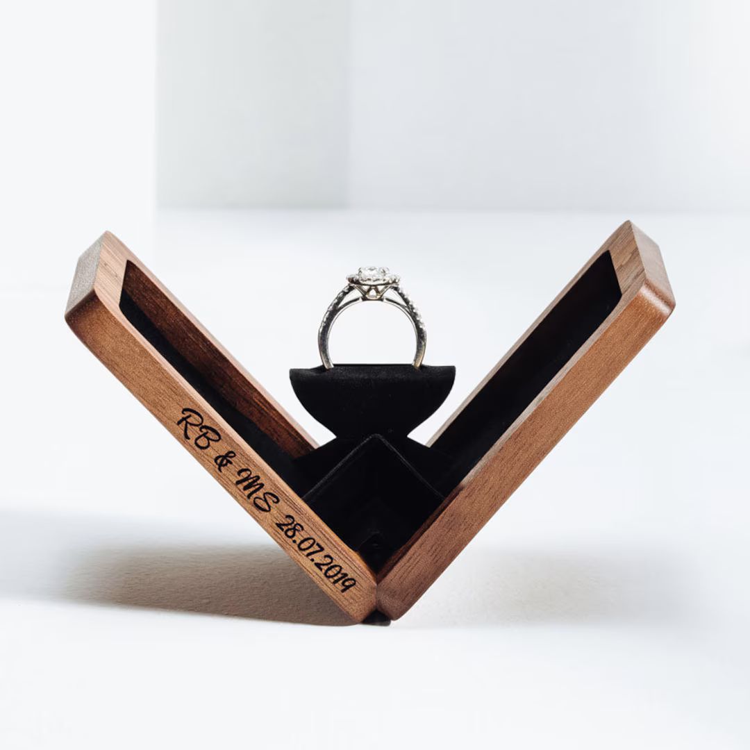 Thin rotating engagement ring box, anniversary gift, wooden ring box, hand made proposal box, Val... | Etsy (US)