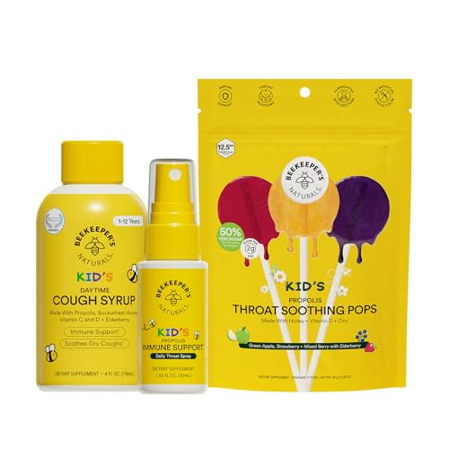 Beekeeper's Naturals Kid's Immune Support Essentials | Kid's Propolis Throat Spray - Propolis Honey Cough Syrup for Kids - Throat Soothing Lollipops | Natural Immune Support - Sore Throat Relief | Amazon (US)