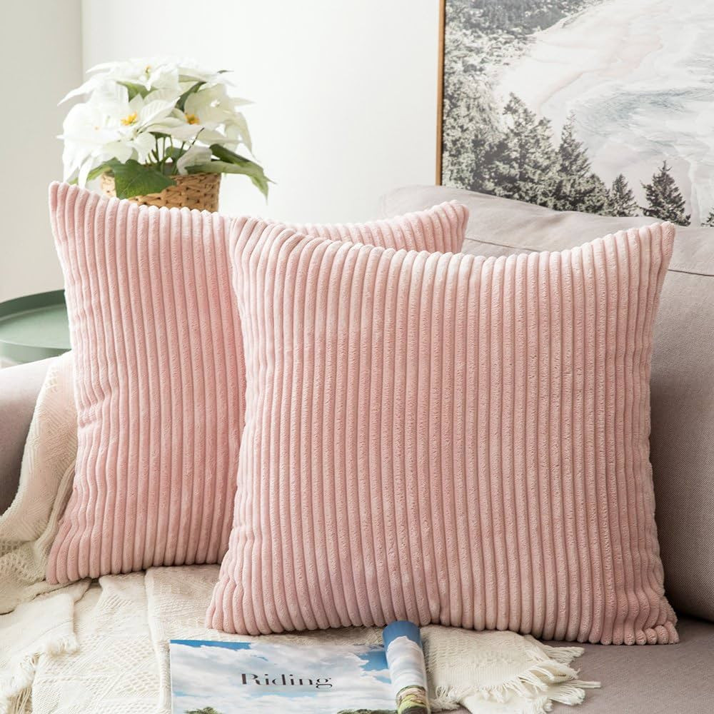 MIULEE Pack of 2 Corduroy Soft Soild Decorative Square Throw Pillow Covers Set Cushion Cases Pill... | Amazon (US)