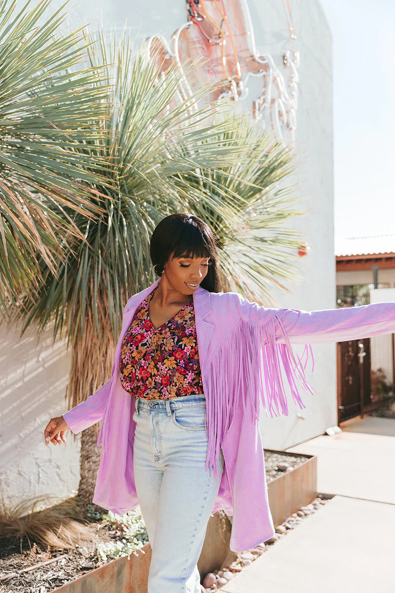 BuddyLove | Dutton Fringe Suede Jacket | Lavender | BuddyLove