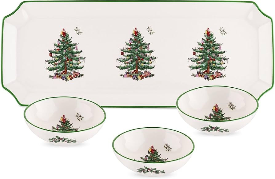 Spode Christmas Tree Rectangular Tray with Dipping Dishes, 4 Piece Holiday Serveware Set - Dip Bo... | Amazon (US)