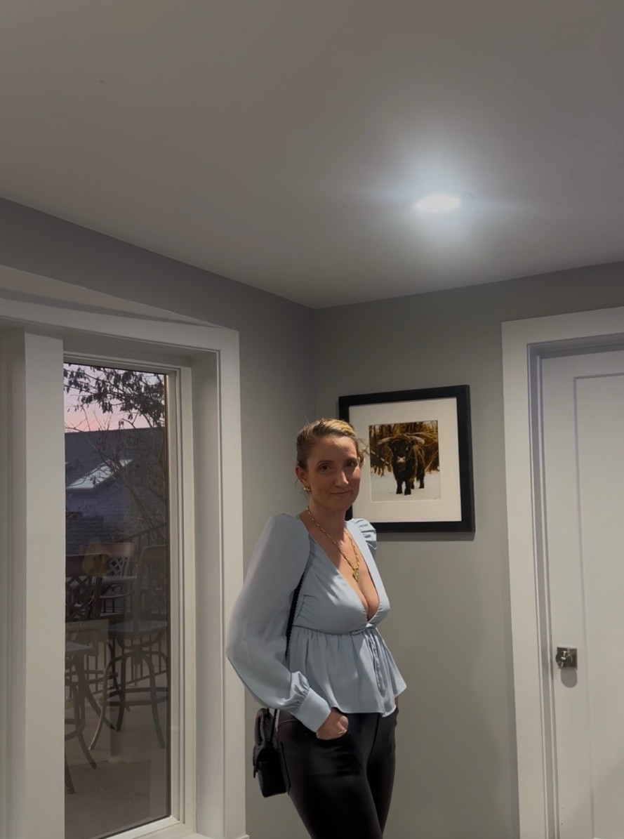 Casual Classic: For a more relaxed feel, I styled the top with dark-wash wide-leg jeans and a gold statement necklace. This is my favorite "weekend chic" uniform—comfortable enough for running errands but intentionally styled.

Baby blue satin babydoll top, black leather leggings, dark-wash wide-leg jeans, black velvet blazer, black bubble-hem mini skirt, versatile fashion 2026, "girly" aesthetic, puff-sleeve satin top, gold statement necklace, black quilted crossbody bag, LTKstyle


#LTKSeasonal #LTKOver40 #LTKootd