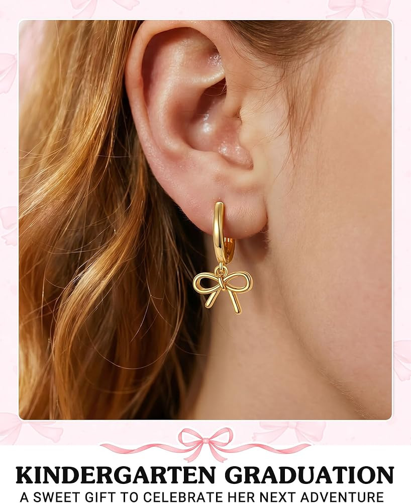 You Did It! - Kindergarten/5th/8th Grade Graduation Gifts, 14K Gold-plated Cute Bow Hoop Earrings... | Amazon (US)