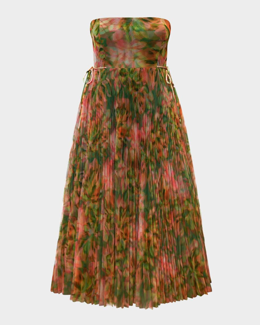 Hutch Costella Pleated Floral-Print Tulle Gown | Neiman Marcus