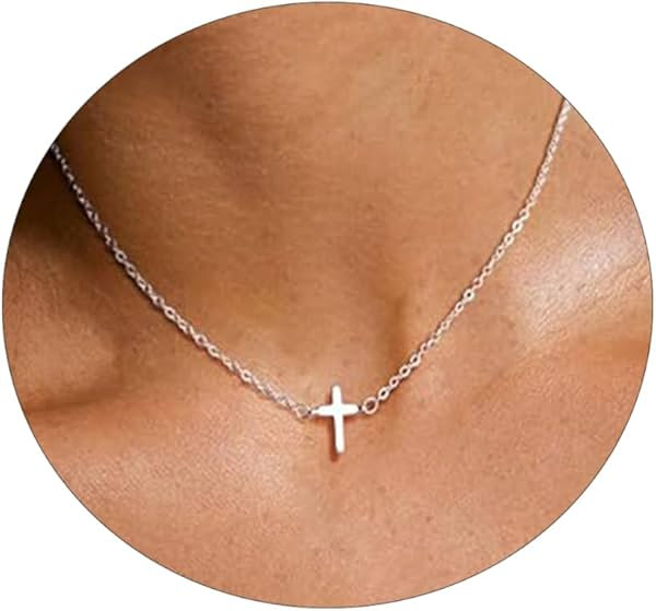 VIROMY Gold Cross Necklace for Women 14K Gold Plated Cute Sidways Cross Pendant Choker Necklaces ... | Amazon (US)