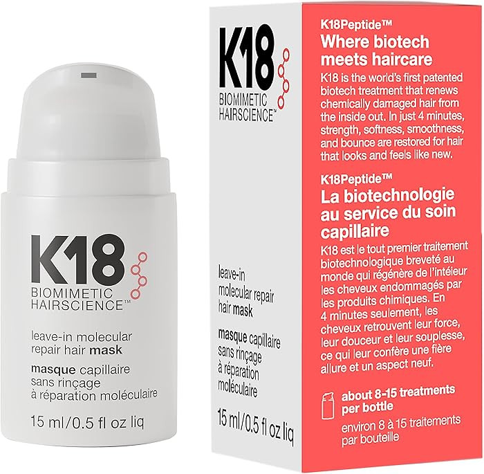 K18 Leave-In Molecular Repair Hair Mask, Patented, Lasting Repair For Dry, Frizzy, Damaged Hair, ... | Amazon (US)