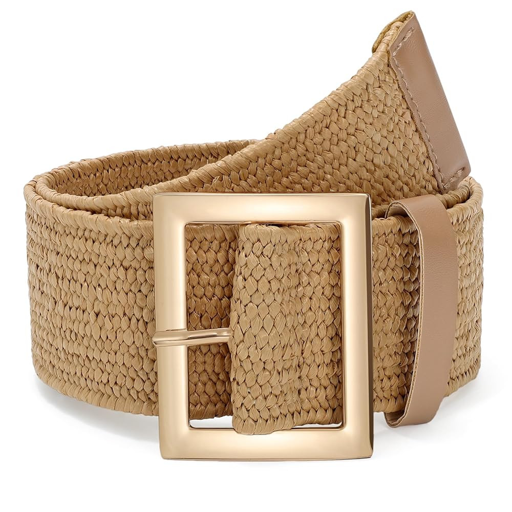 JASGOOD Straw Woven Elastic Belt for Women Wide Stretchy Rattan Waistband for Dress Boho Braided ... | Amazon (US)