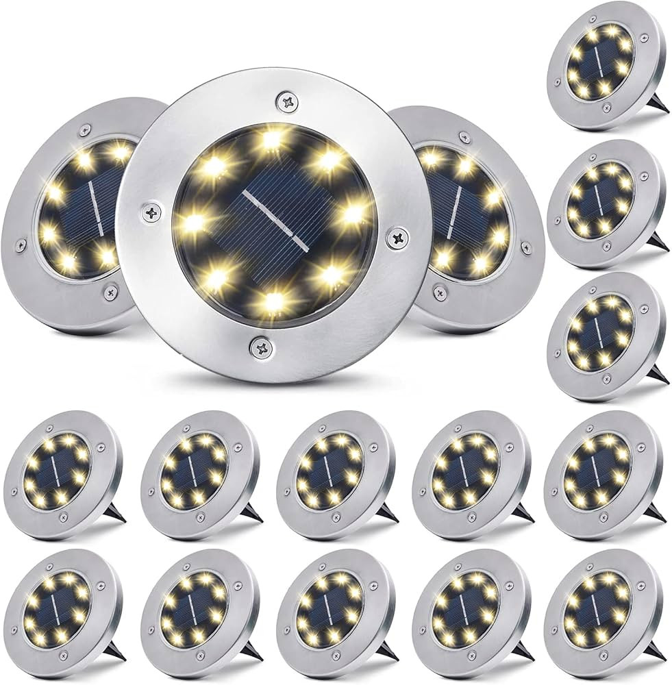pozzolanas Solar Ground Lights 16 Packs - 8 LED Solar Garden Lights Outdoor Waterproof in-Ground ... | Amazon (US)