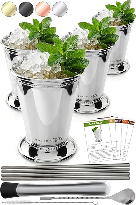 Gusto Nostro Mint Julep Cups Set of 4 - Stainless Steel Julep Cup Kit with Straws, Muddler, Spoon... | Amazon (US)