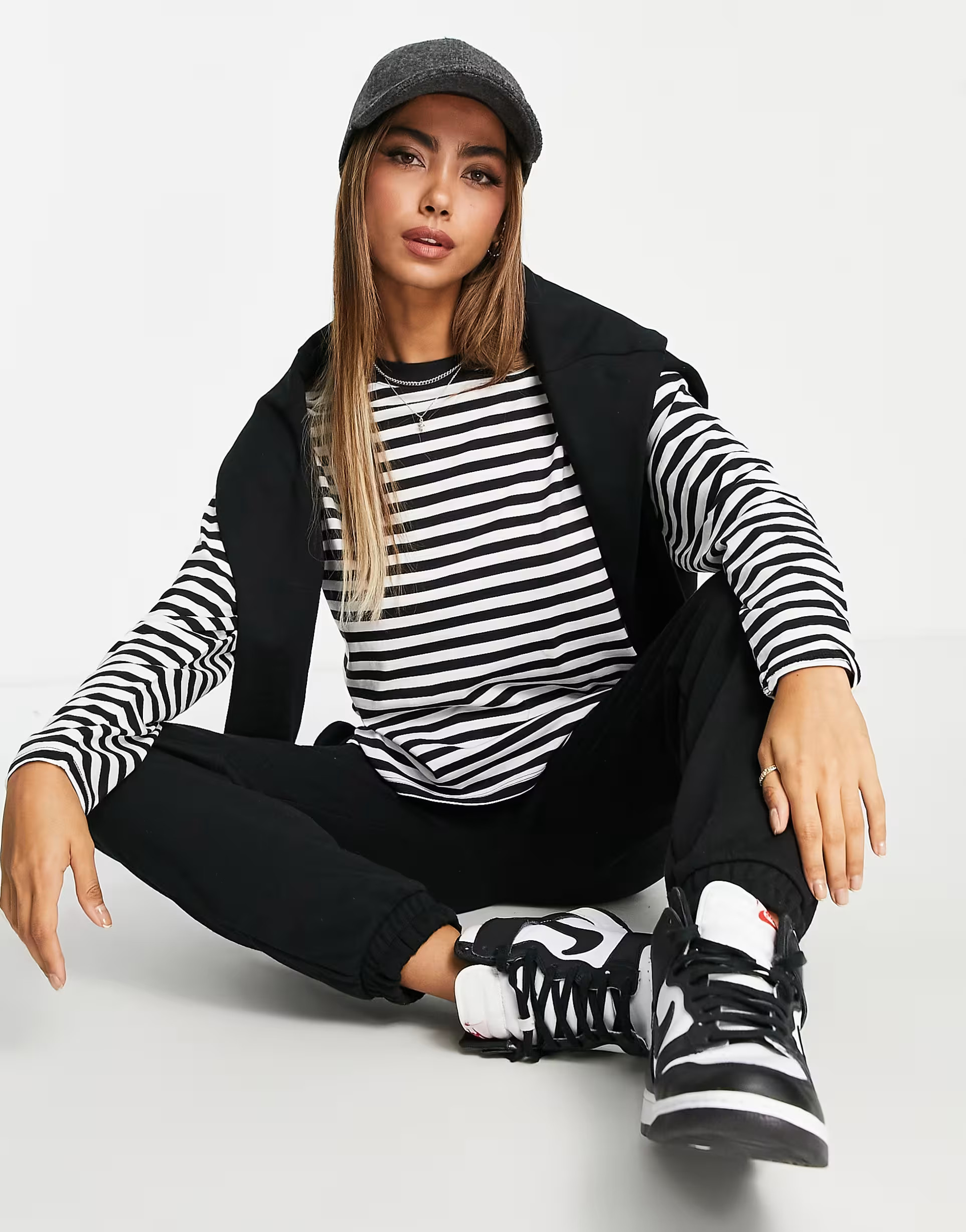 Monki long sleeved top in black and white stripe | ASOS (Global)
