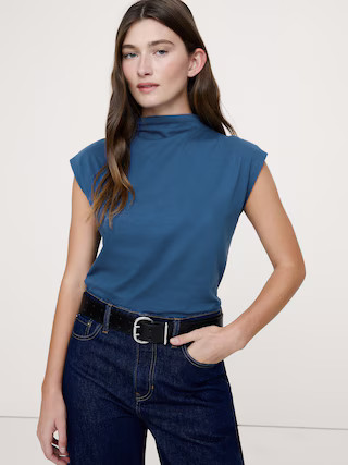Silky Cotton Mock-Neck Top | Banana Republic (US)