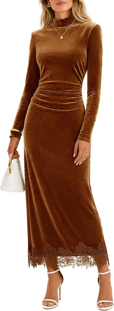 MEROKEETY Women's Velvet Lace Wedding Guest Cocktail Maxi Dress | Amazon (US)