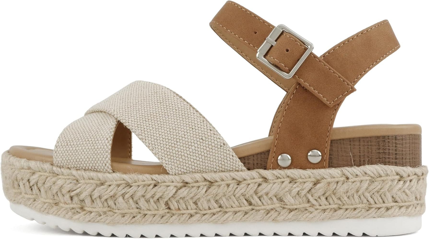 Soda “FIRELY” ~ Women Round Toe Crisscross Band Platform Espadrille Wedge Sandal with Adjusta... | Amazon (US)