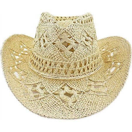 Women Straw Cowboy Hats Sparkly Western Cowgirl Hat for Holiday Party Foldable Vacation Beach Sun Hat with Wide Brim | Walmart (US)