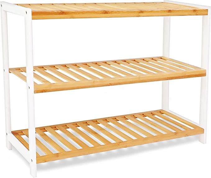 KEPLIN Bamboo Shoe Rack, Easy Build With 3 Shelves, Large Storage Capacity Wooden Shoe/Trainer St... | Amazon (UK)